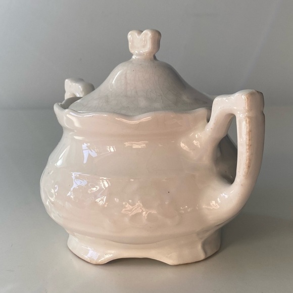 Vintage French white Porcelain Ironstone Sugar Bowl Double Handles Crackle Glaze - Picture 11 of 12